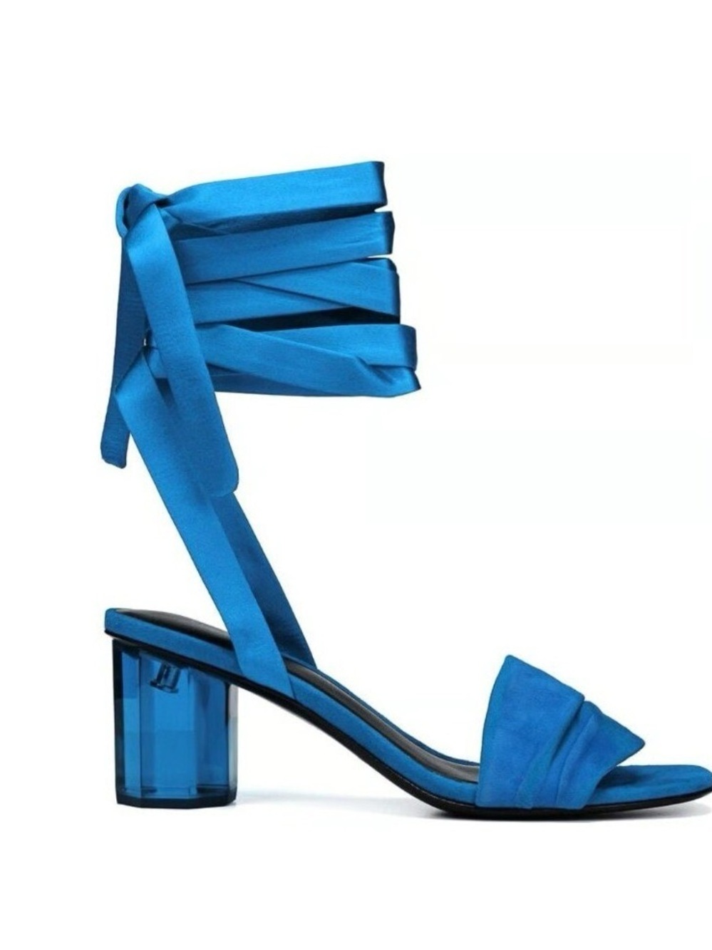Via Spiga Azure Nova Sandal - Bright Blue Suede Wrap Mule Sandal with Box